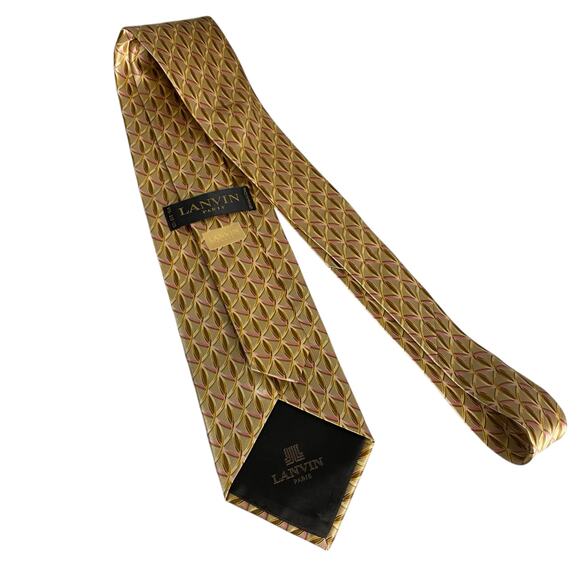 LANVIN "Paris" Gold & Pink Geometric Print 100% Silk, Made in France - Picture 13 of 14